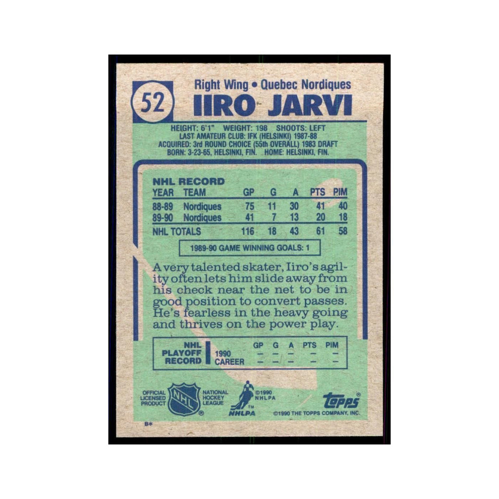 1990 Topps Iiro Jarvi Hockey Cards #52