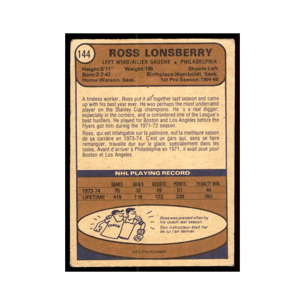 1974 O-Pee-Chee Ross Lonsberry (Damaged) Philadelphia Flyers #144