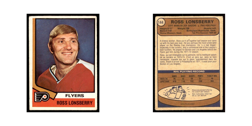1974 O-Pee-Chee Ross Lonsberry (Damaged) Philadelphia Flyers #144