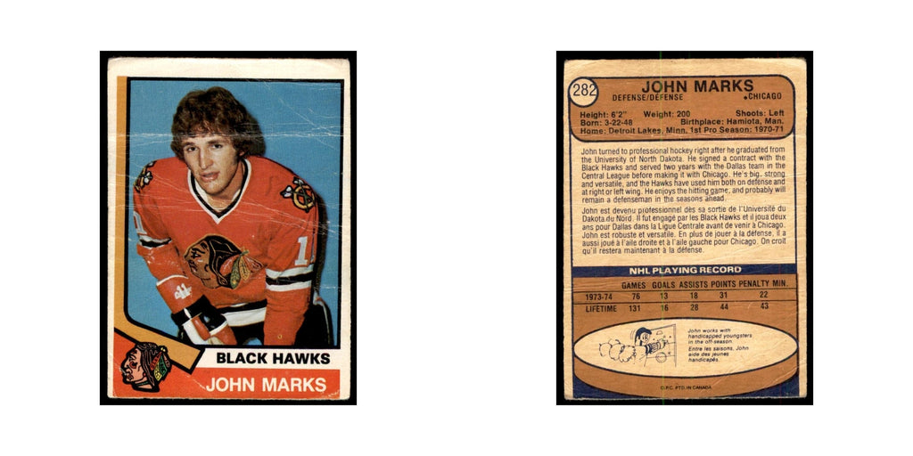 1974 O-Pee-Chee John Marks RC (Damaged) Chicago Blackhawks #282