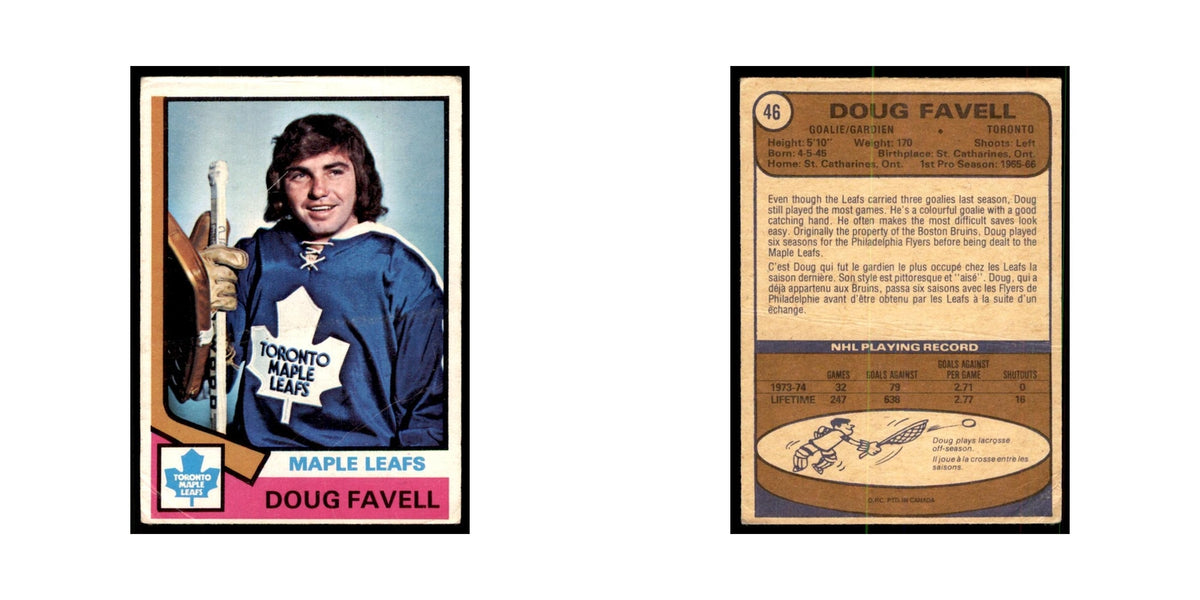 1974 O-Pee-Chee Doug Favell (Damaged) Toronto Maple Leafs #46