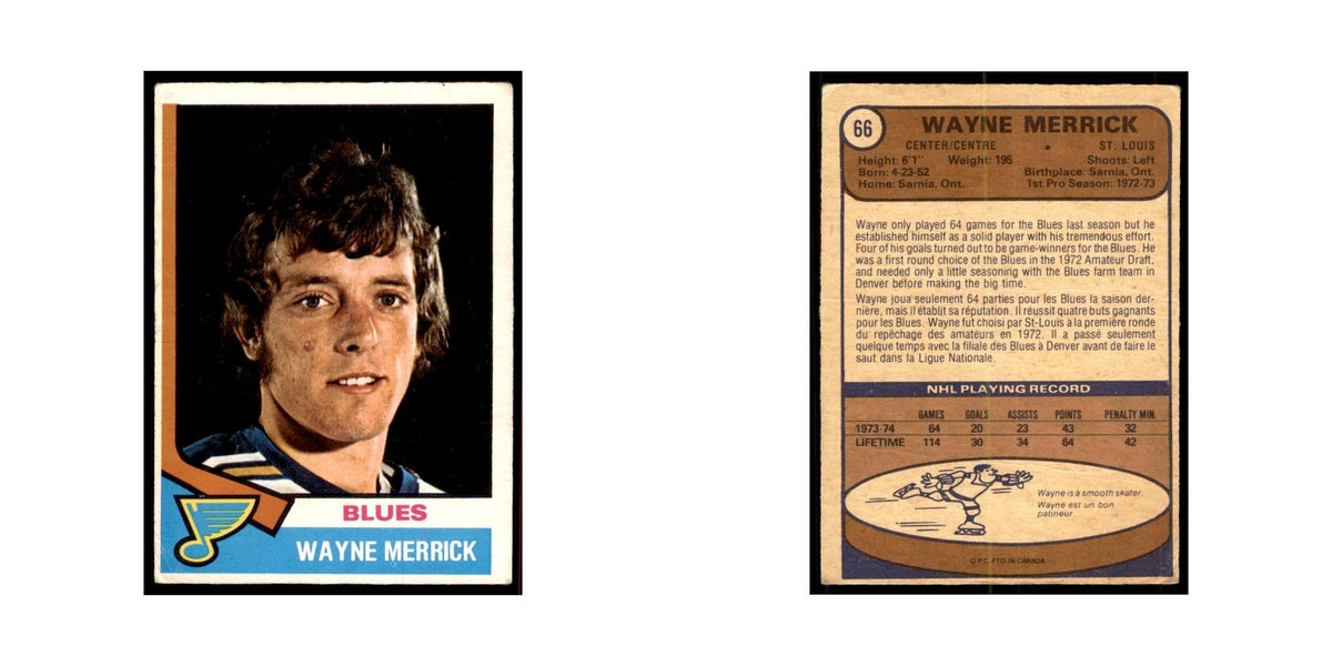 1974 O-Pee-Chee Wayne Merrick RC (Damaged) St. Louis Blues #66