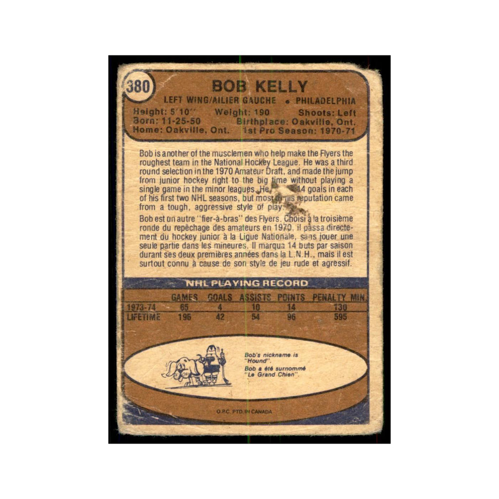 1974 O-Pee-Chee Bob Kelly (Damaged) Philadelphia Flyers #380