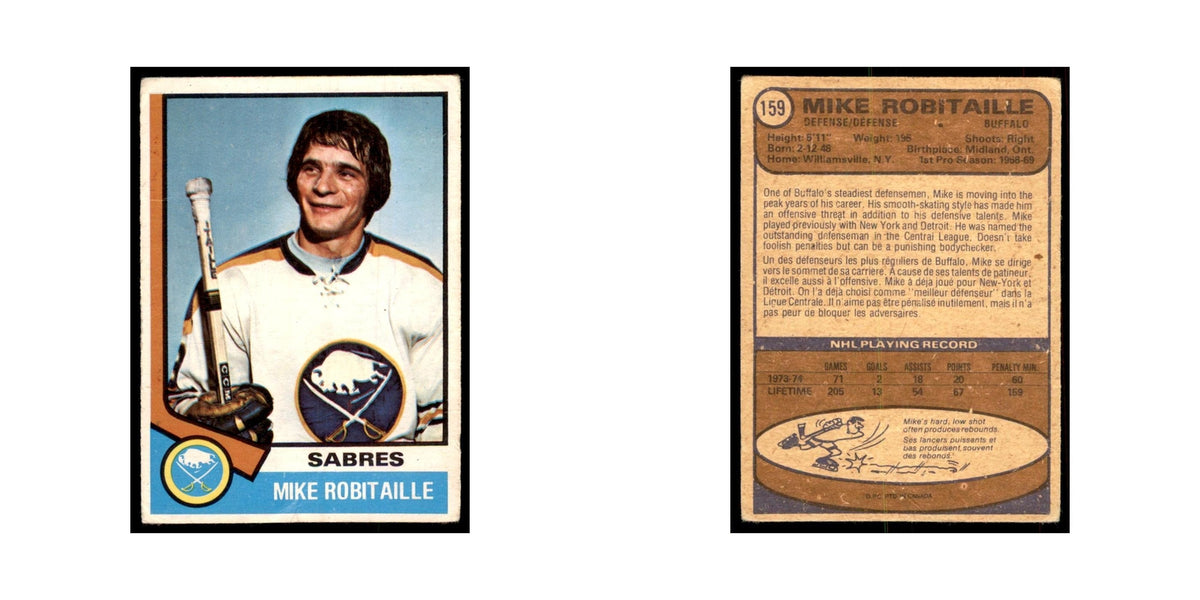 1974 O-Pee-Chee Mike Robitaille (Damaged) Buffalo Sabres #159