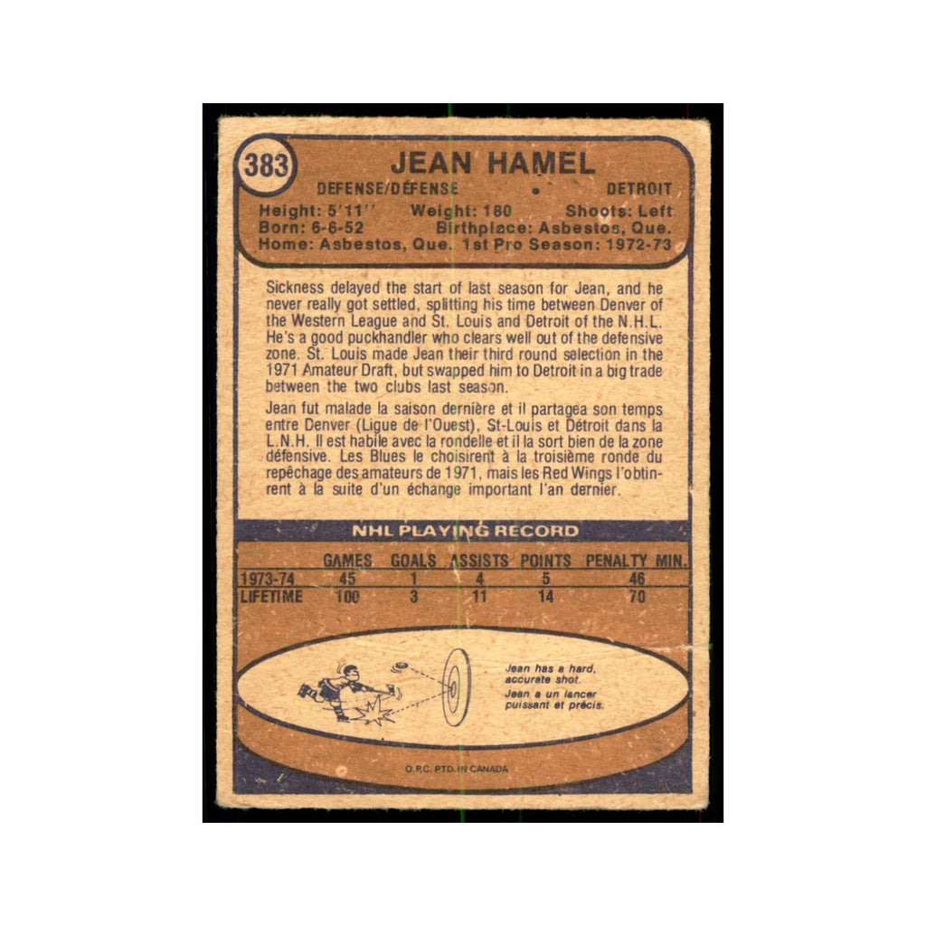 1974 O-Pee-Chee Jean Hamel RC (Damaged) Detroit Red Wings #383