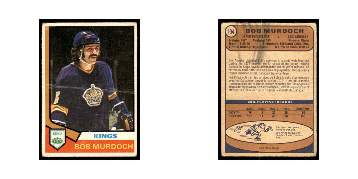 1974 O-Pee-Chee Bob Murdoch RC (Damaged) Los Angeles Kings #194
