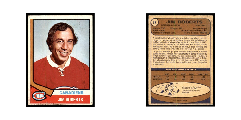 1974 O-Pee-Chee Jim Roberts (Damaged) Montreal Canadiens #78