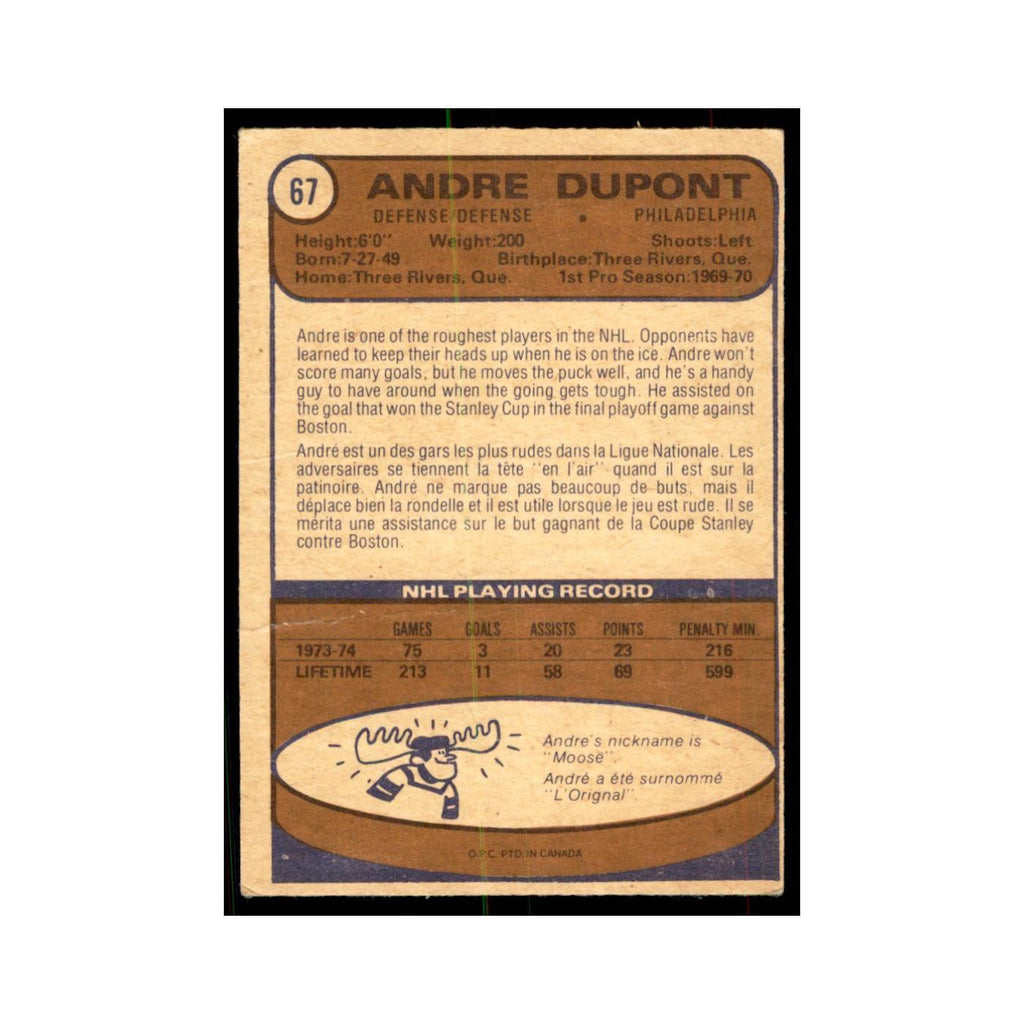 1974 O-Pee-Chee Andre Dupont (Damaged) Philadelphia Flyers #67