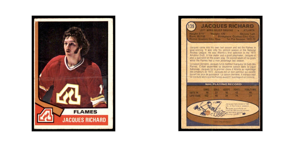 1974 O-Pee-Chee Jacques Richard (Damaged) Atlanta Flames #139