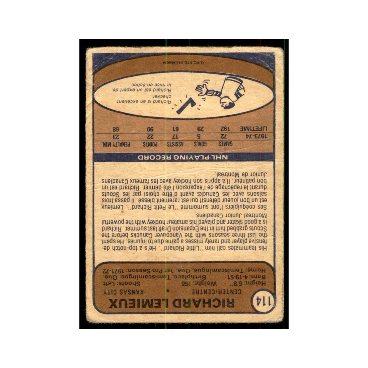 1973 O-Pee-Chee Bryan Watson (Damaged) Pittsburgh Penguins #14