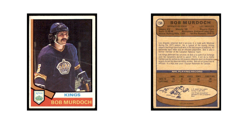1974 O-Pee-Chee Bob Murdoch RC (Damaged) Los Angeles Kings #194