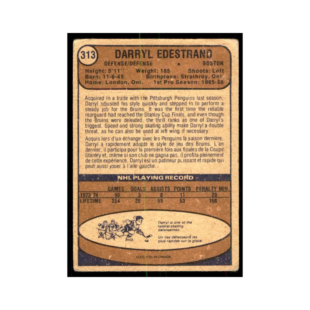1974 O-Pee-Chee Darryl Edestrand (Damaged) Boston Bruins #313