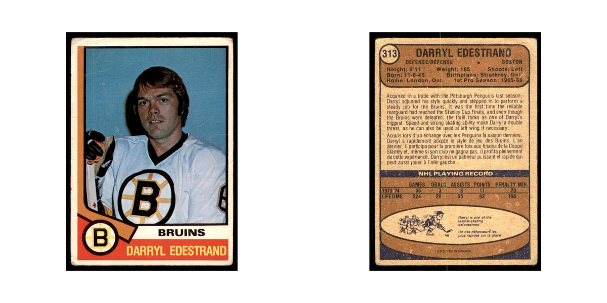 1974 O-Pee-Chee Darryl Edestrand (Damaged) Boston Bruins #313