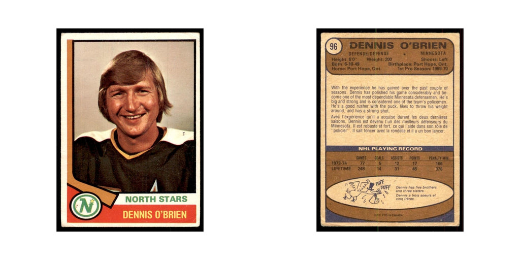 1974 O-Pee-Chee Dennis O'Brien (Damaged) Minnesota North Stars #96