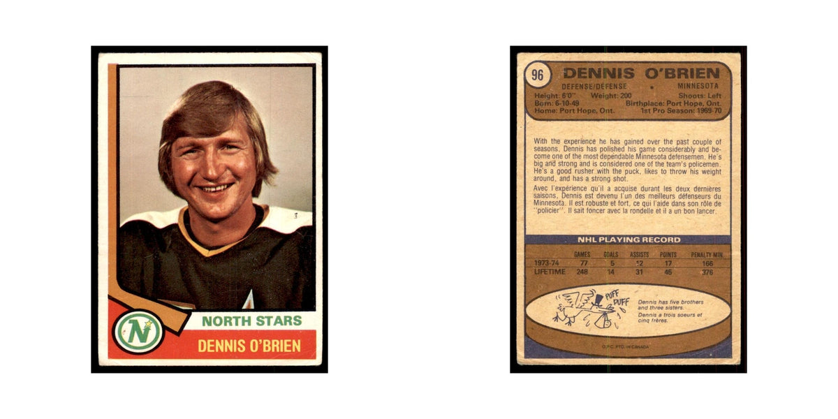 1974 O-Pee-Chee Dennis O'Brien (Damaged) Minnesota North Stars #96