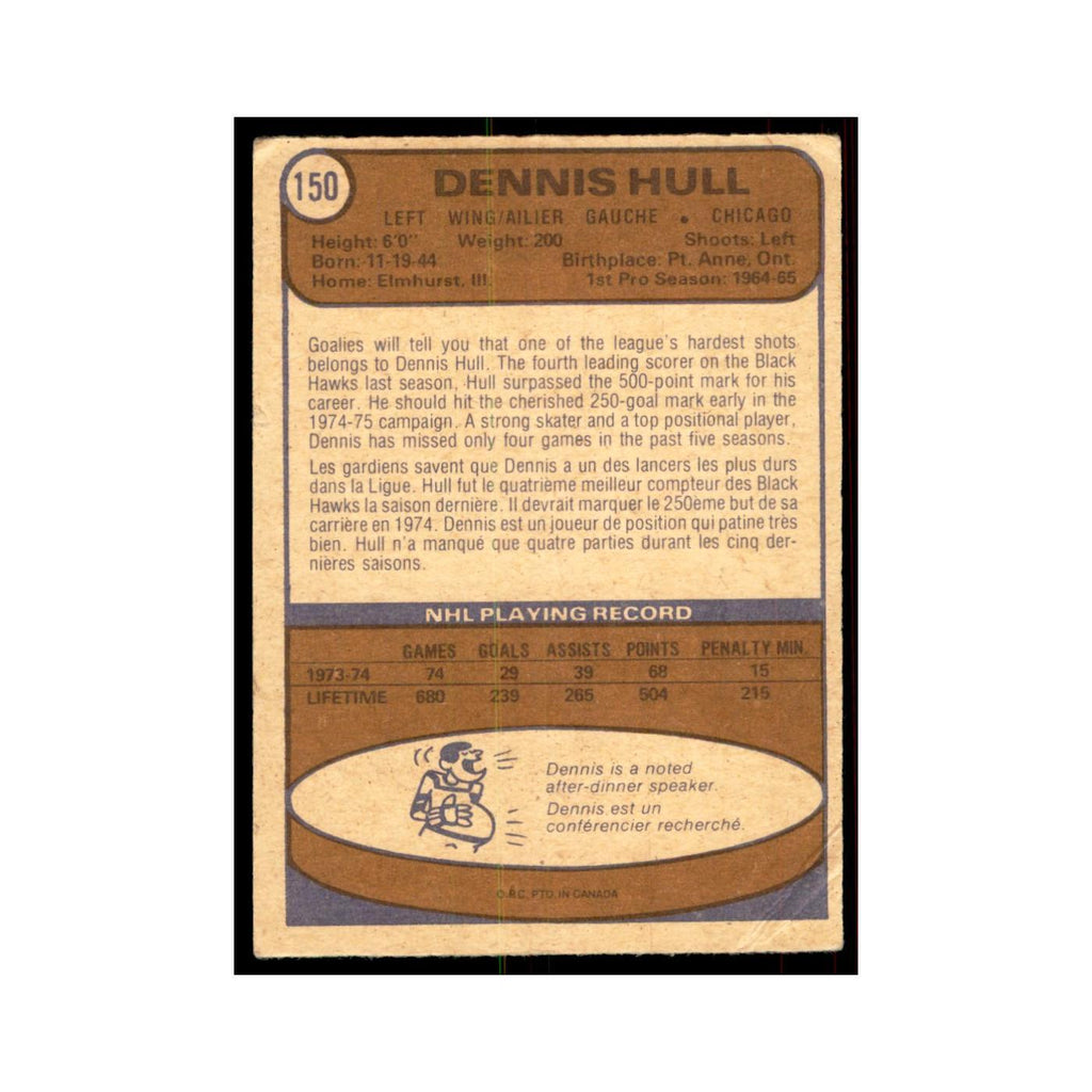 1974 O-Pee-Chee Dennis Hull (Damaged) Chicago Blackhawks #150