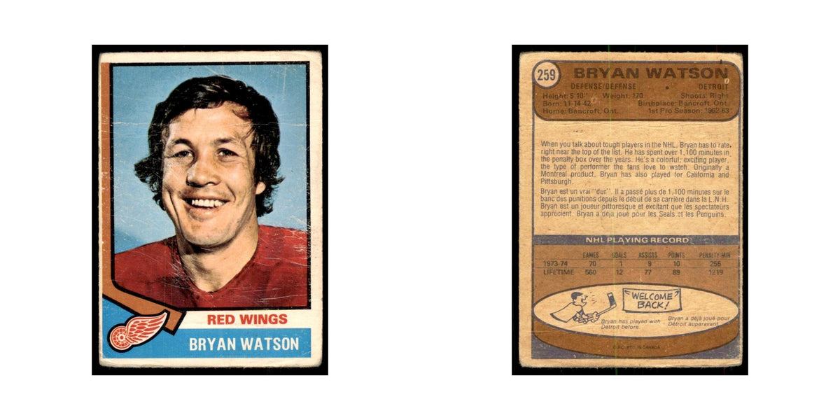 1974 O-Pee-Chee (damaged) Bryan Watson Detroit Red Wings #259