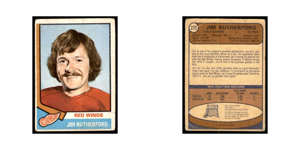 1974 O-Pee-Chee (damaged) Jim Rutherford Detroit Red Wings #225