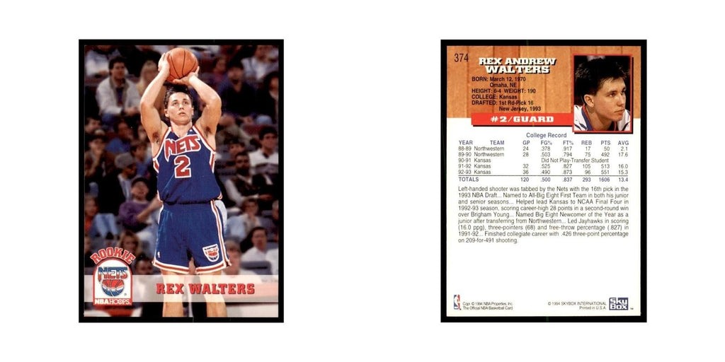 1993 NBA Hoops Rex Walters RC Basketball Cards #374