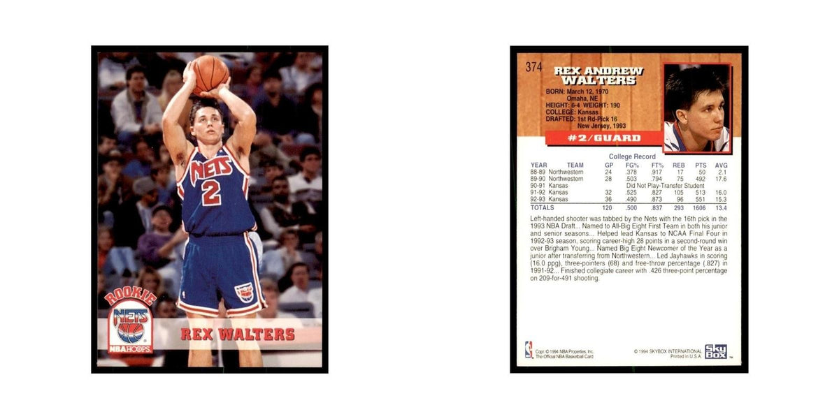 1993 NBA Hoops Rex Walters RC Basketball Cards #374