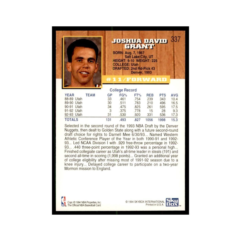1993 NBA Hoops Josh Grant RC Basketball Cards #337