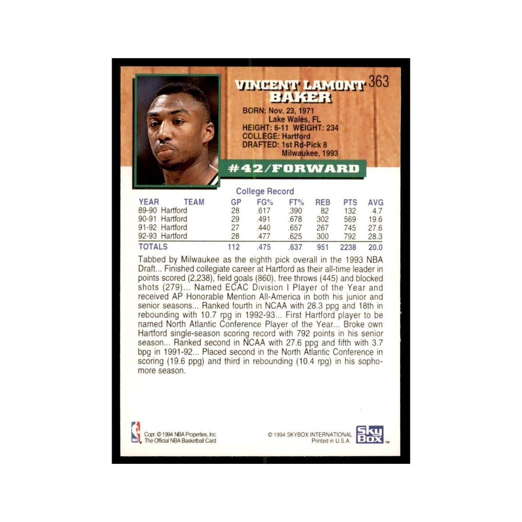 1993 NBA Hoops Vin Baker RC Basketball Cards #363