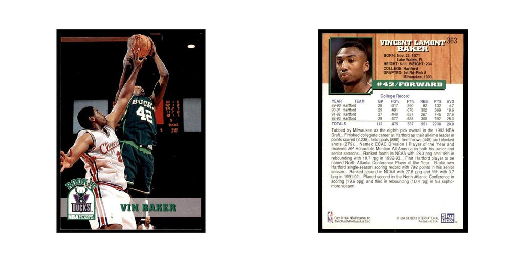 1993 NBA Hoops Vin Baker RC Basketball Cards #363
