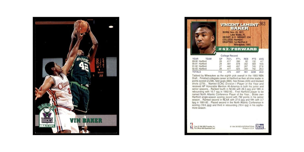 1993 NBA Hoops Vin Baker RC Basketball Cards #363