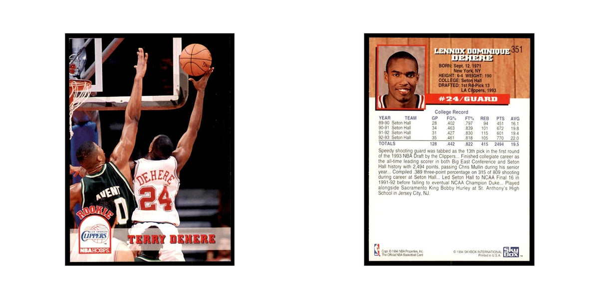 1993 NBA Hoops Terry Dehere RC Basketball Cards #351