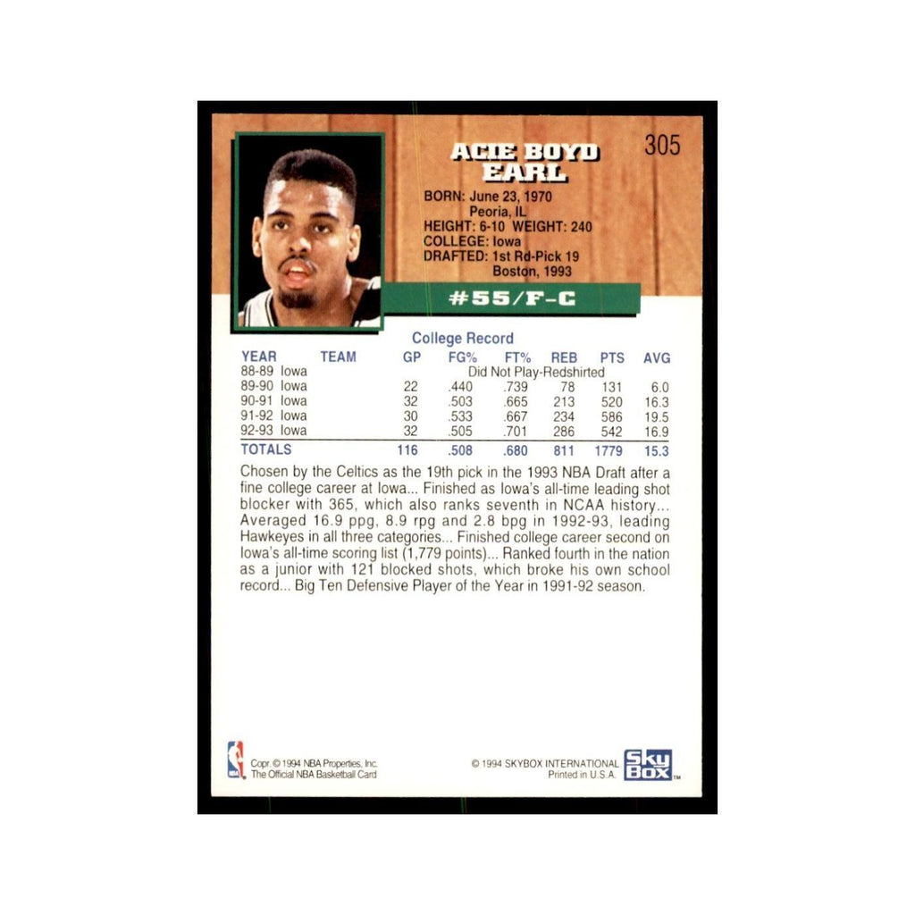 1993 NBA Hoops Acie Earl RC Basketball Cards #305
