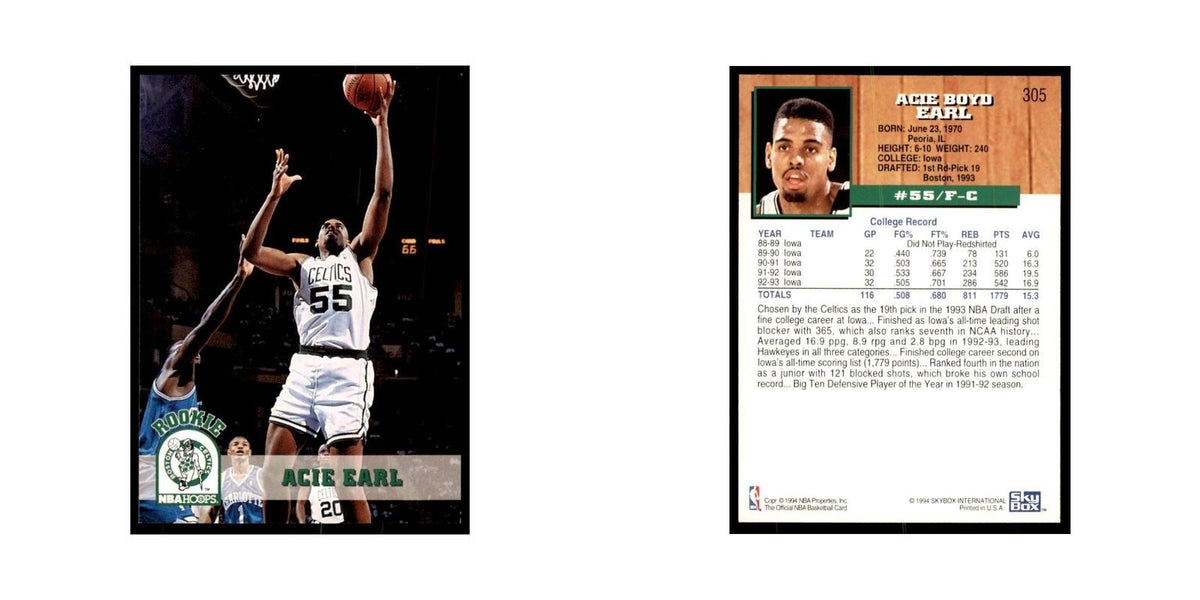 1993 NBA Hoops Acie Earl RC Basketball Cards #305