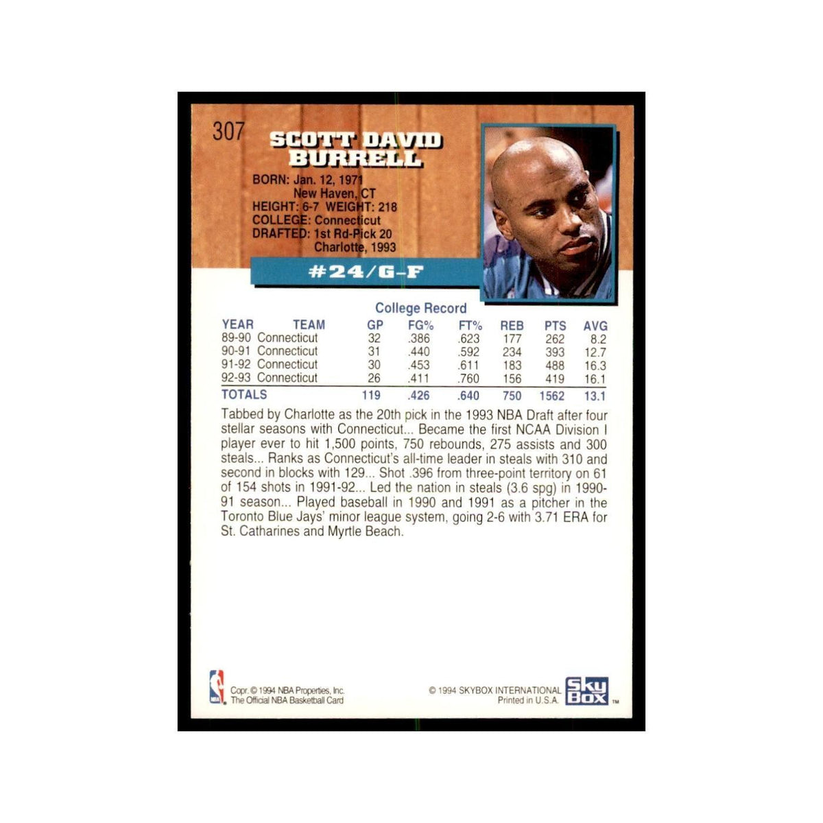 1993 NBA Hoops Scott Burrell RC Basketball Cards #307