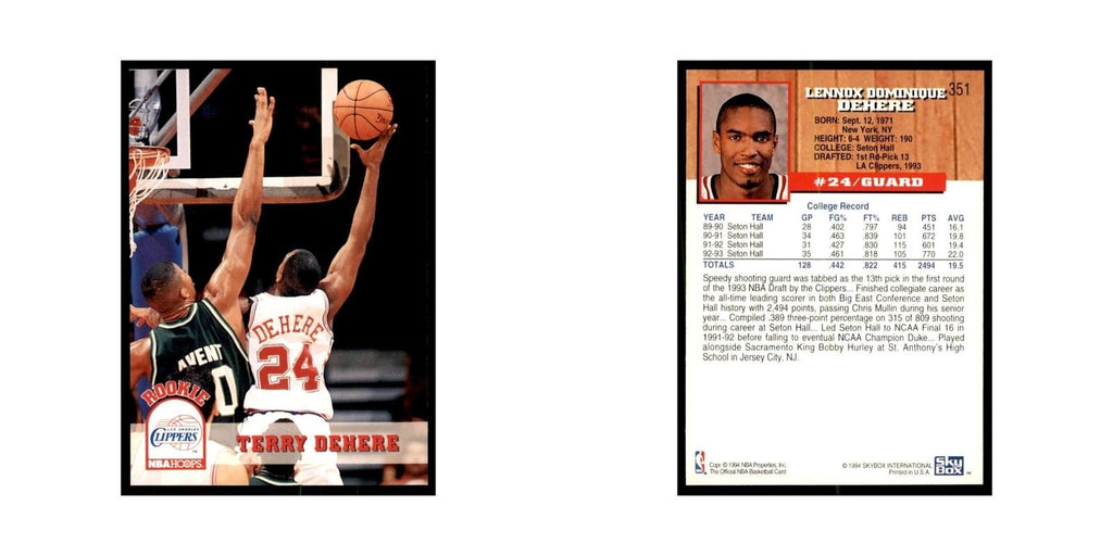 1993 NBA Hoops Terry Dehere RC Basketball Cards #351