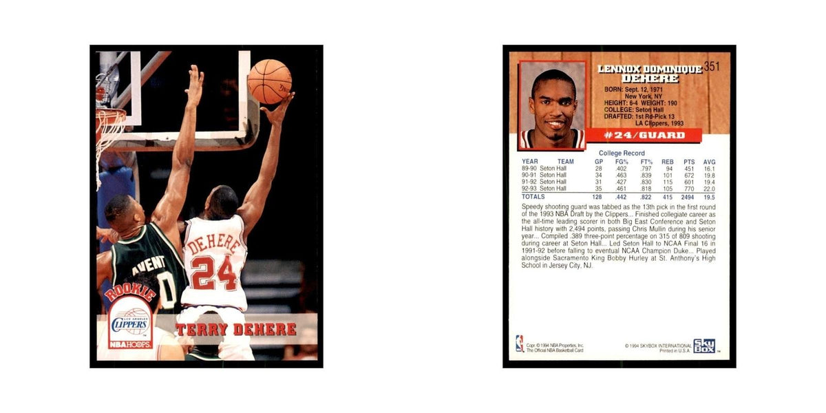 1993 NBA Hoops Terry Dehere RC Basketball Cards #351