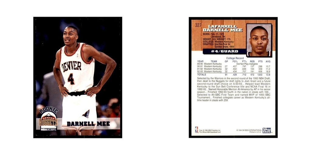 1993 NBA Hoops Darnell Mee RC Basketball Cards #327