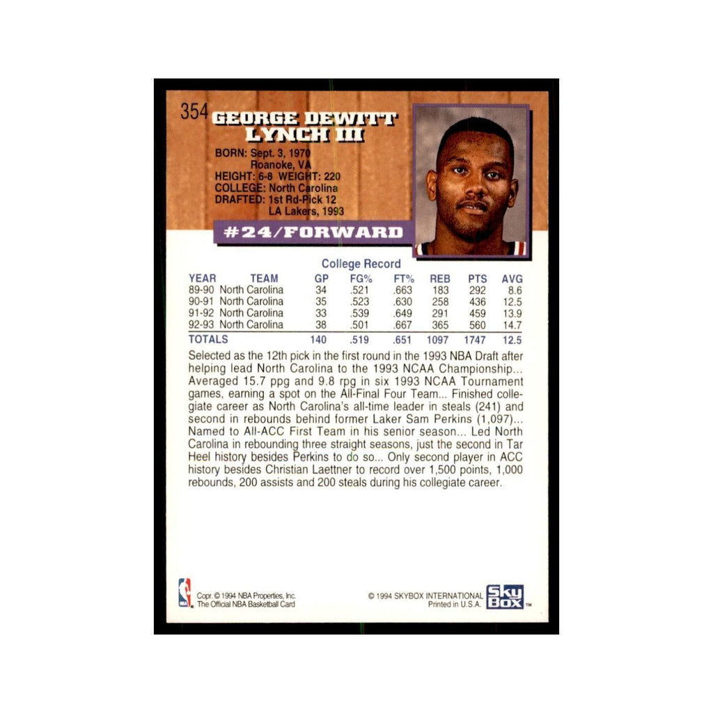1993 NBA Hoops George Lynch RC Basketball Cards #354