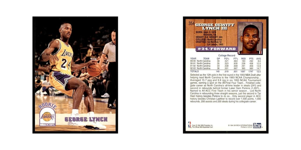 1993 NBA Hoops George Lynch RC Basketball Cards #354