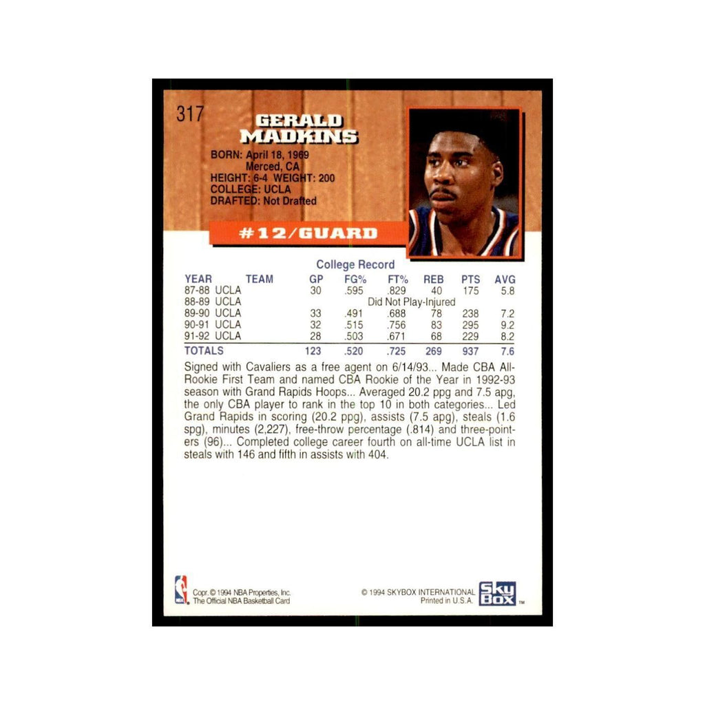 1993 NBA Hoops Gerald Madkins RC Basketball Cards #317