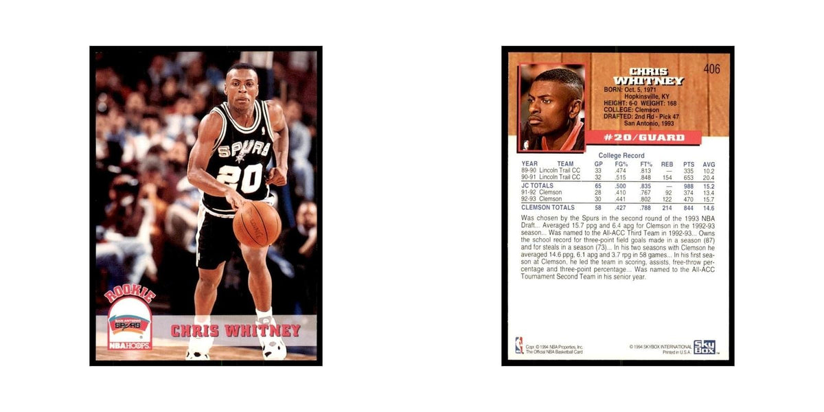 1993 NBA Hoops Chris Whitney RC Basketball Cards #406