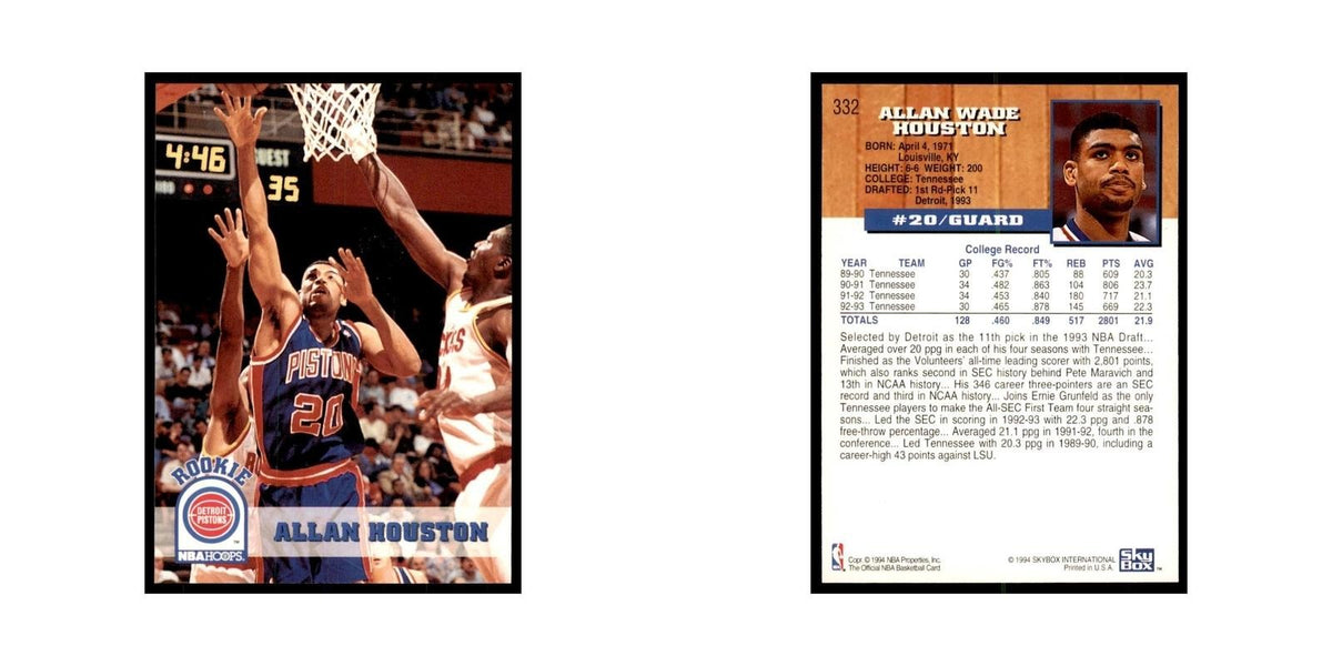 1993 NBA Hoops Allan Houston RC Basketball Cards #332