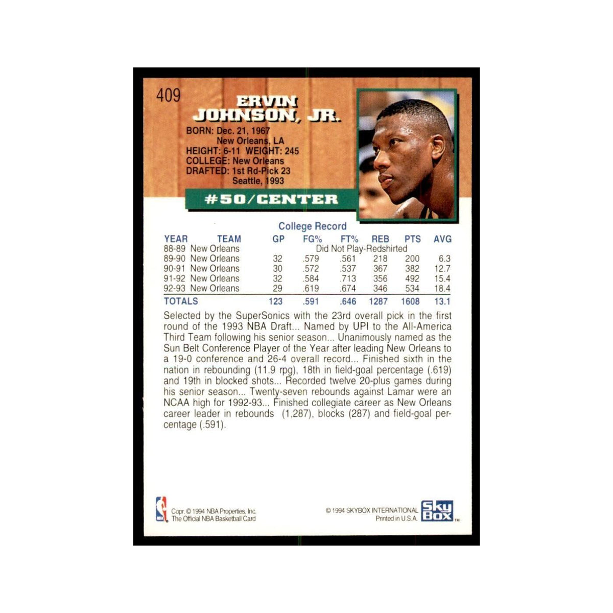 1993 NBA Hoops Ervin Johnson RC Basketball Cards #409