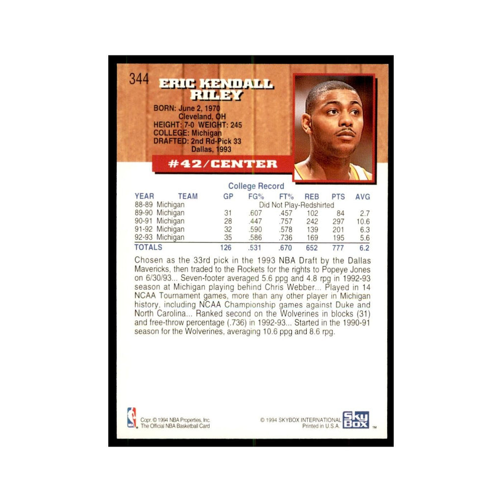 1993 NBA Hoops Eric Riley RC Basketball Cards #344