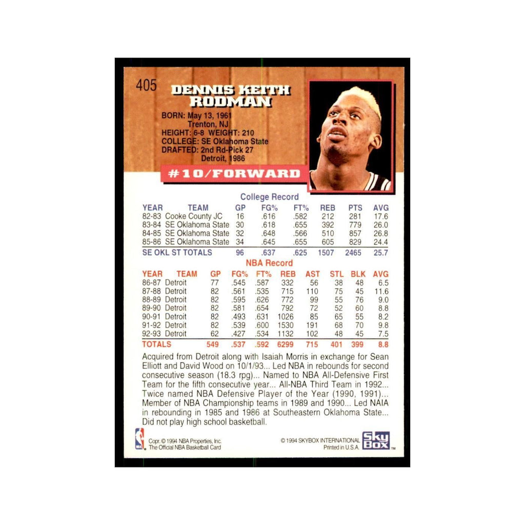 1993 NBA Hoops Dennis Rodman Basketball Cards #405