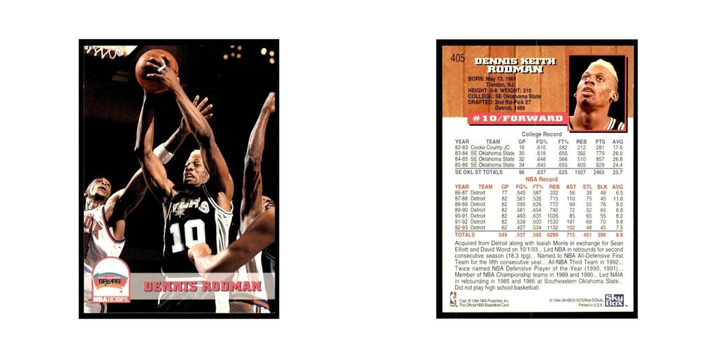 1993 NBA Hoops Dennis Rodman Basketball Cards #405