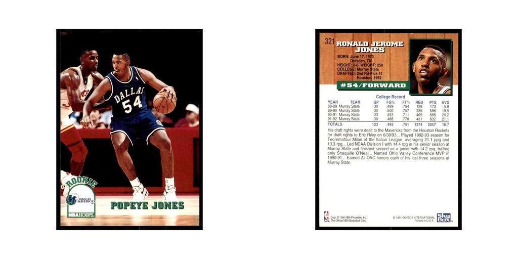 1993 NBA Hoops Popeye Jones RC Basketball Cards #321