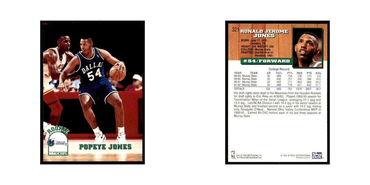 1993 NBA Hoops Popeye Jones RC Basketball Cards #321
