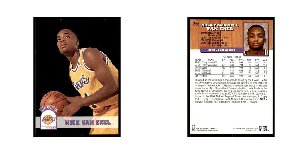 1993 NBA Hoops Nick Van Exel RC Basketball Cards #356