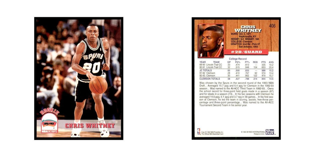 1993 NBA Hoops Chris Whitney RC Basketball Cards #406