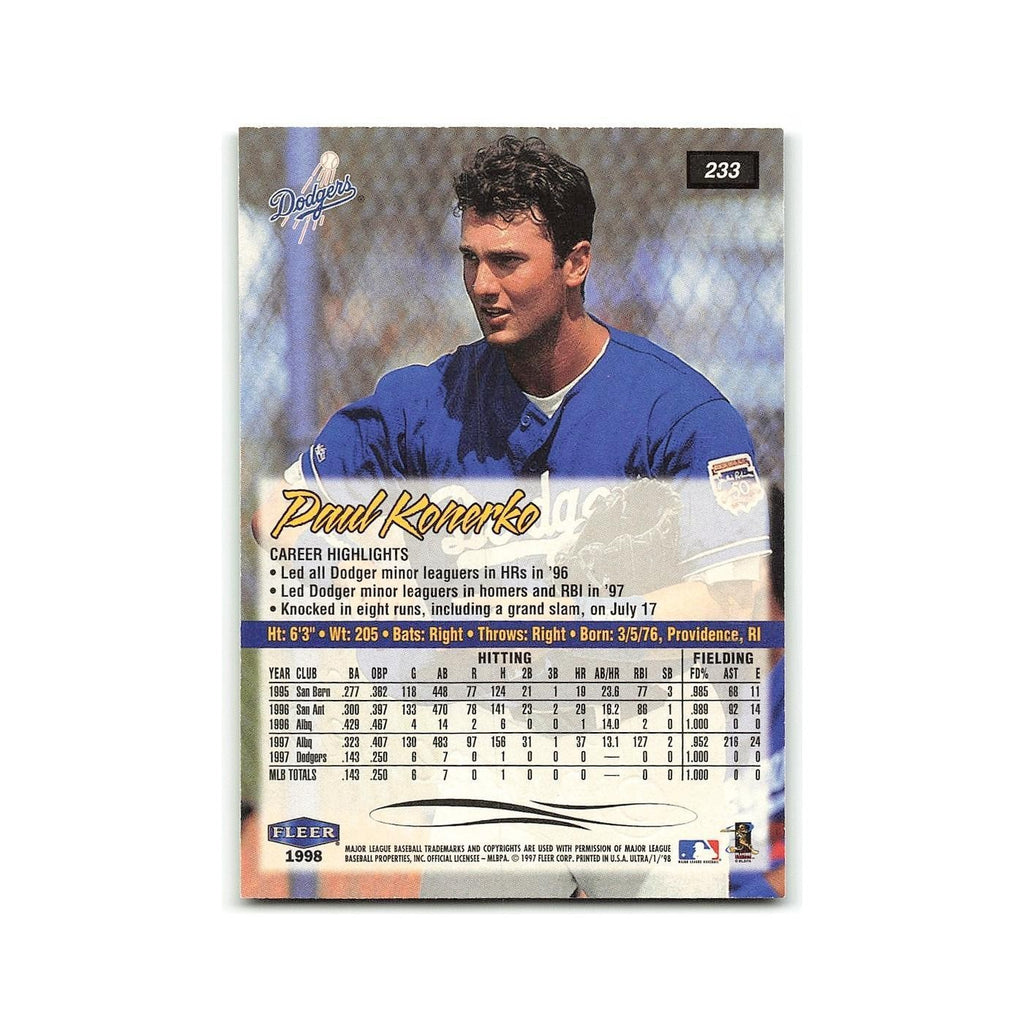 Paul Konerko Rookie 1998 Fleer Ultra #233 Los Angeles Dodgers Baseball Card NM