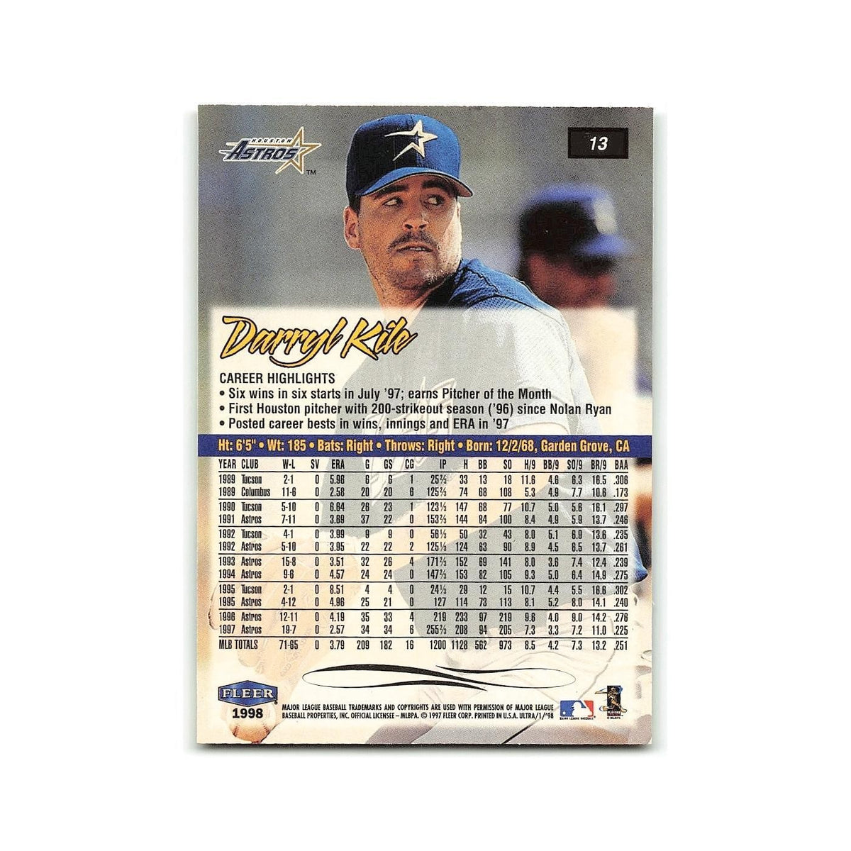 Darryl Kyle 1998 Fleer Ultra #13 Houston Astros Baseball Card NM